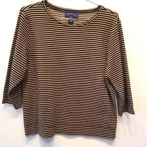 Charter Club Striped Stretch T-Shirt Long Sleeve Round Neck Pullover Women Sz XL
